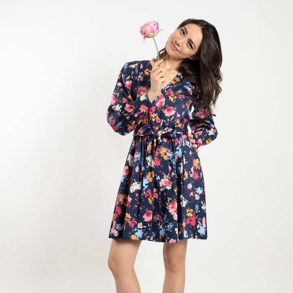 Floral Printed Button Down Mini Dress (Dot & Stripe)